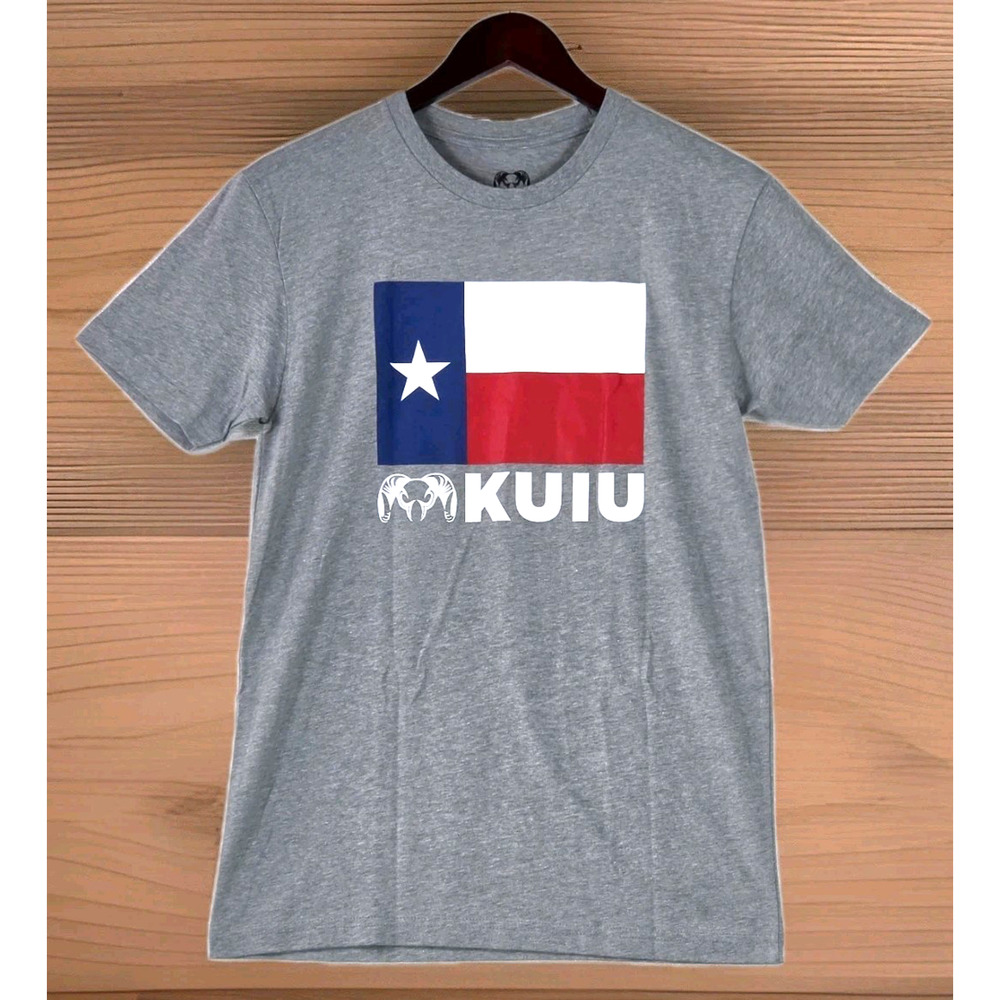 KUIU Men's Shirt Texas Flag T-shirt Grey Short Sleeve Rams Head Size Small NWOT